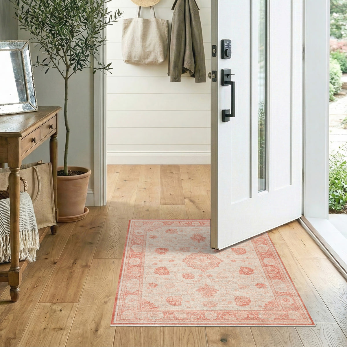 Beige Red Floral Medallion Area Rug