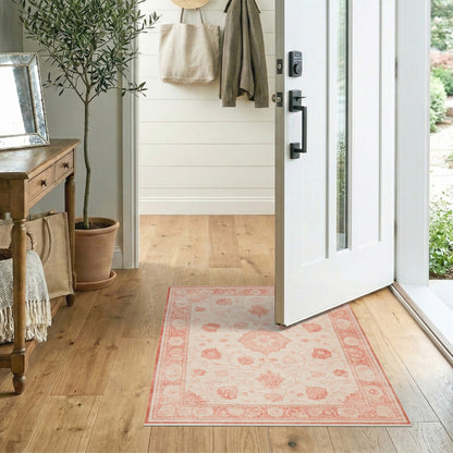 Beige Red Floral Medallion Area Rug