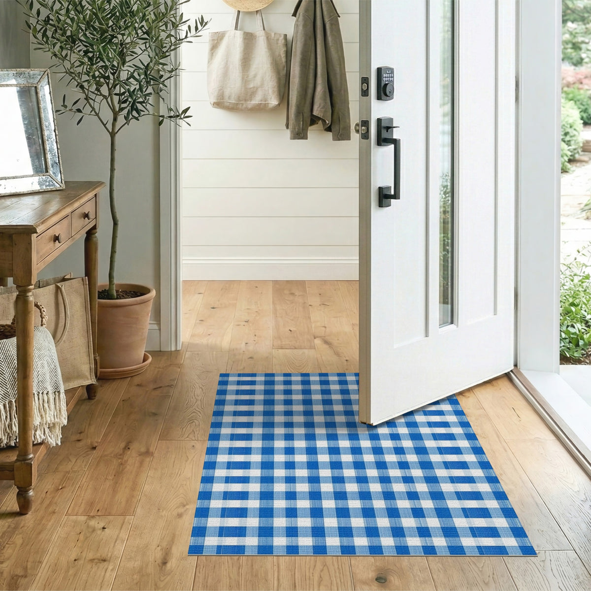 Blue and Teal Blue Checkered Gingham Area Rug