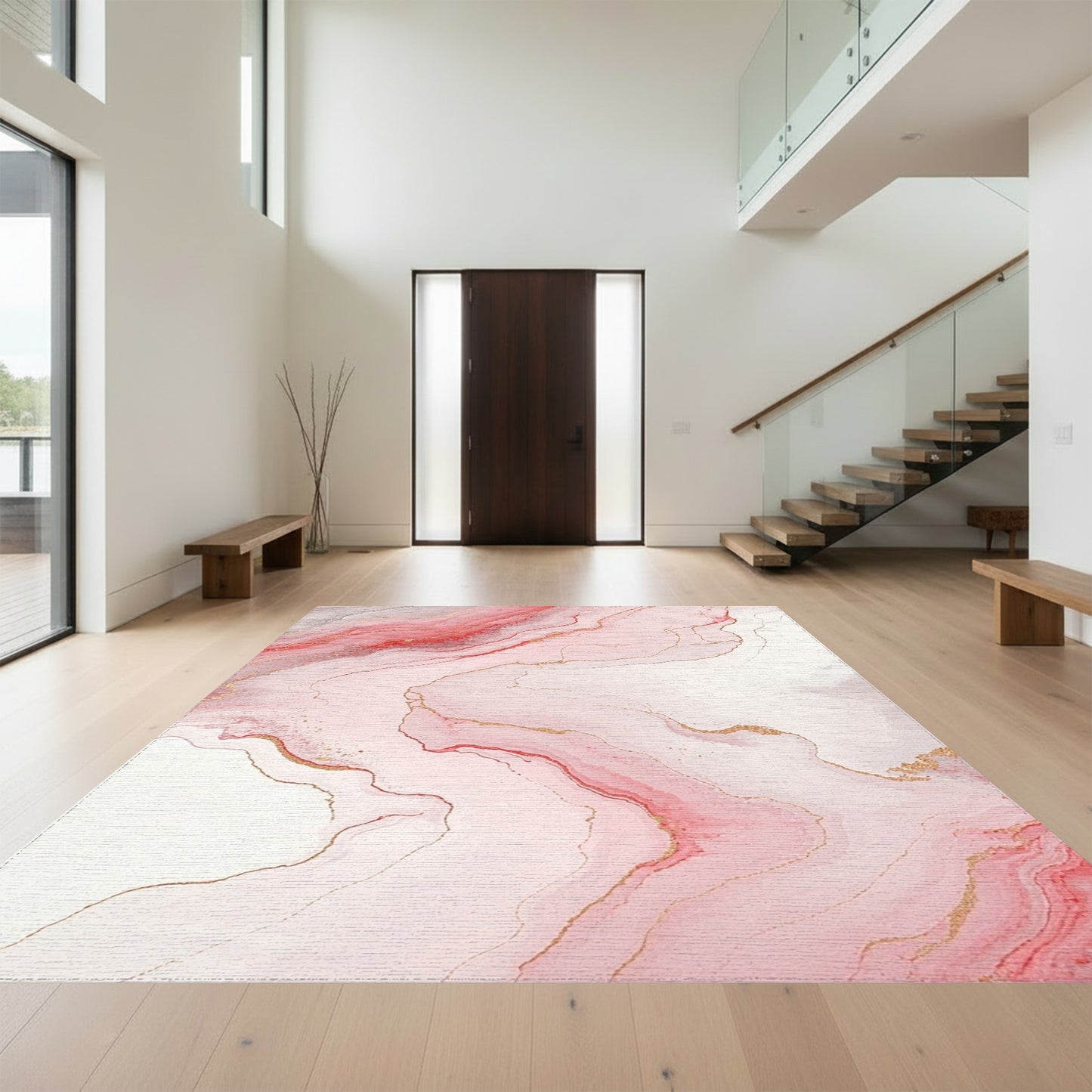 Pink Gold Veined Marble Rug