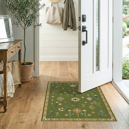 Green Floral Vintage Area Rug