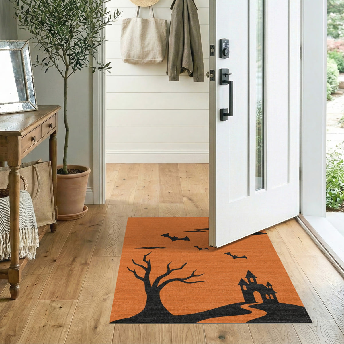 Halloween Castle Bats Orange Area Rug