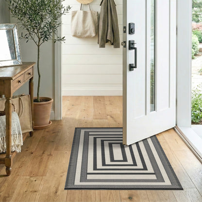 Frame Black White Geometric Frame Area Rug