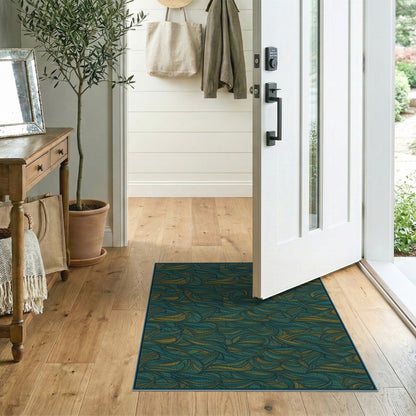 Abstract Area Teal Gold Swirl Abstract Area Rug