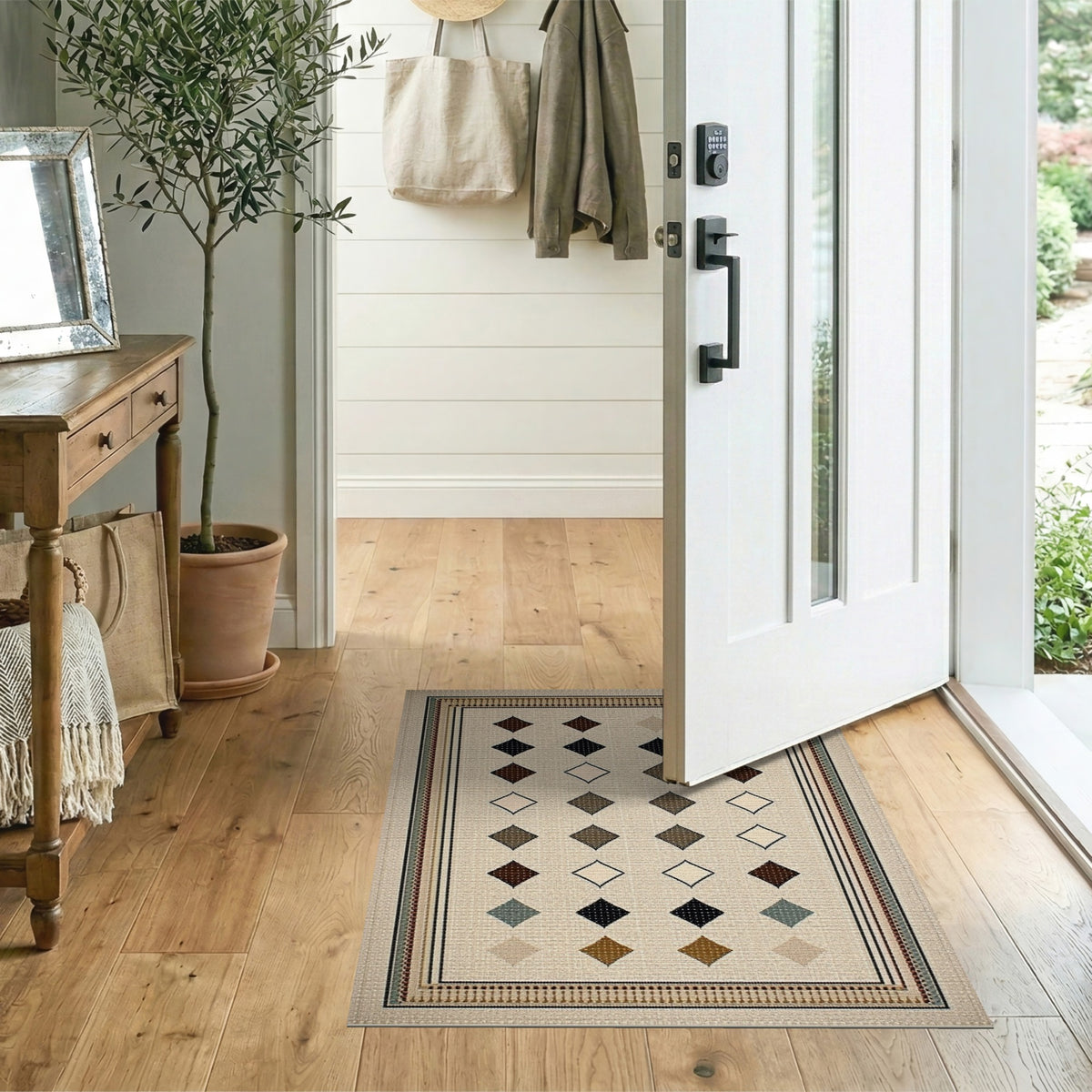 Beige Geometric Diamond Area Rug