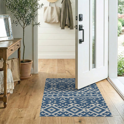 Blue and Teal Washable Blue Geometric Washable Area Rug