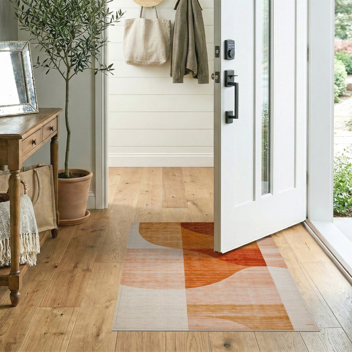 Orange Geometric Modern Area Rug
