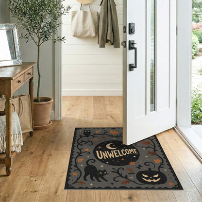 Unwelcome Halloween Black Cat Area Rug