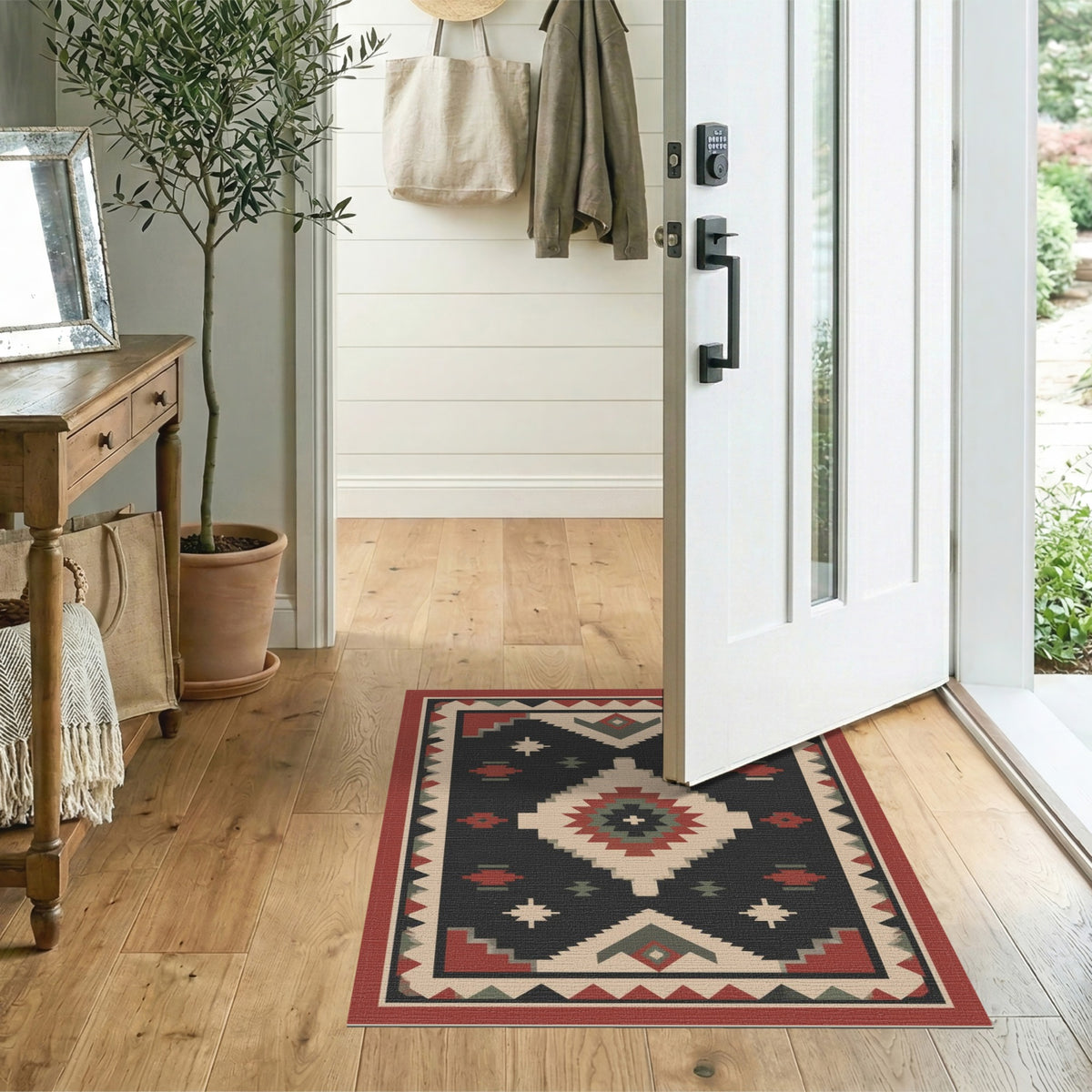 Southwestern Geometric Area Rug in Red and Black