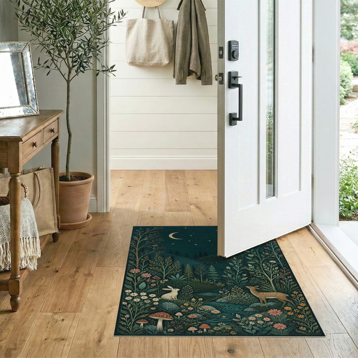 Moonlit Forest Wildlife Area Rug