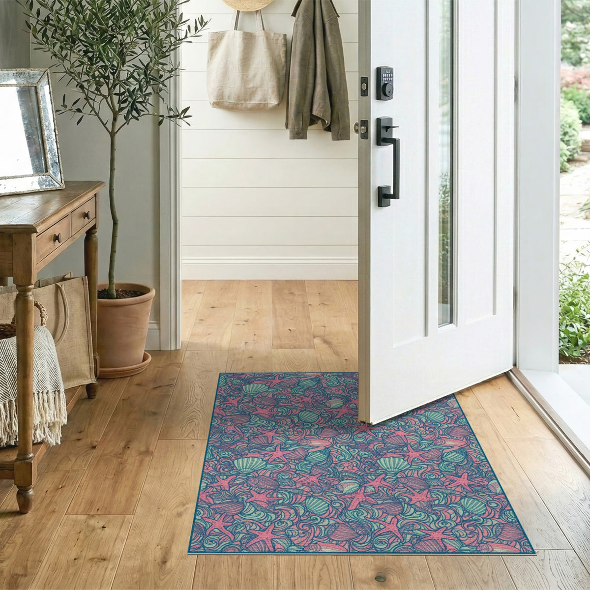 Pink Starfish Coastal Area Rug