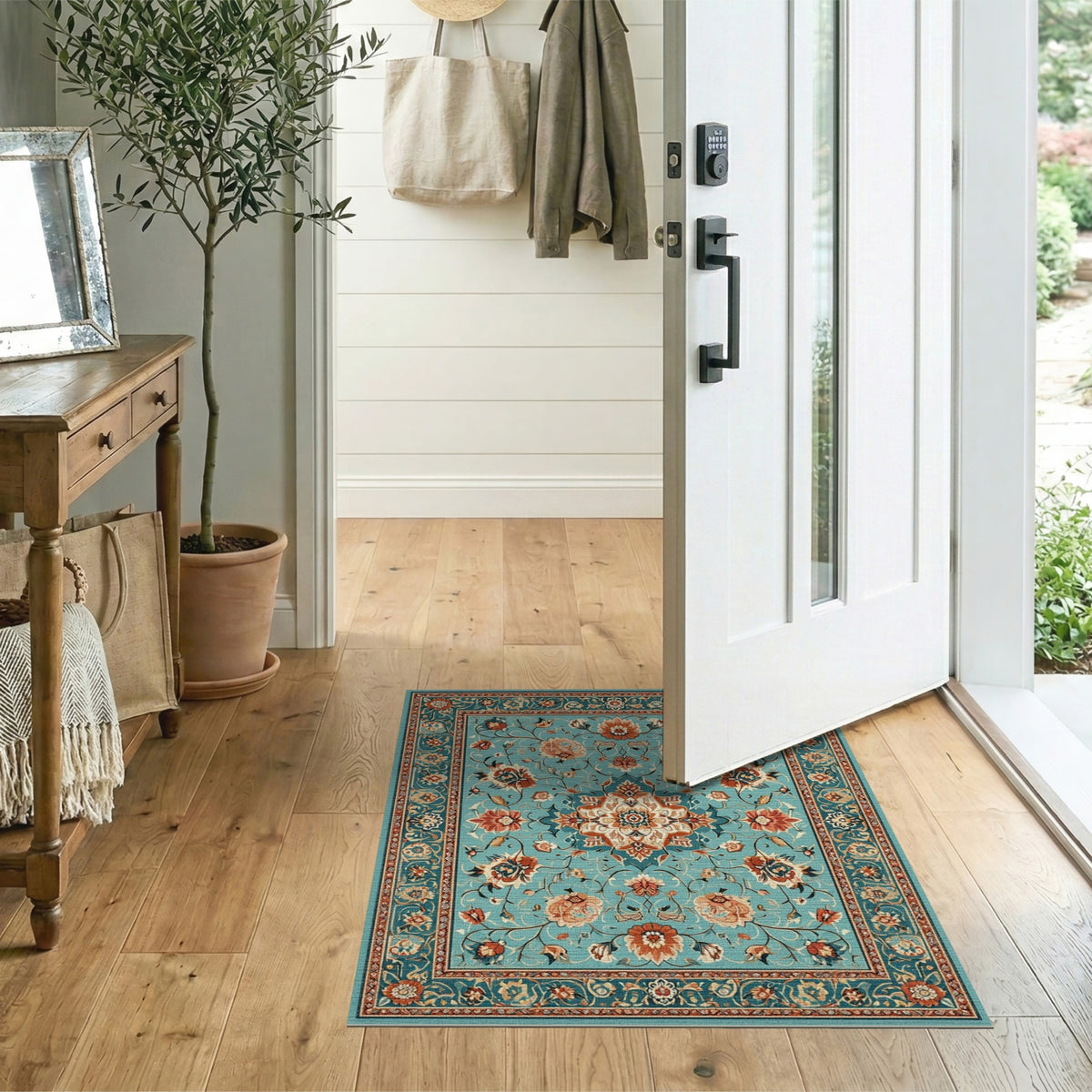 Teal Persian Floral Medallion No. 3 Area Rug