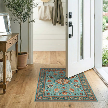 Teal Persian Floral Medallion No. 3 Area Rug
