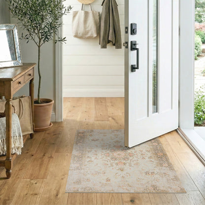 Beige and Neutral Vintage Floral Beige Medallion Area Rug