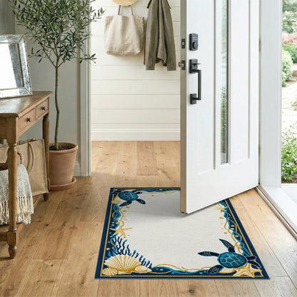 Washable Coastal Sea Turtle Area Rug