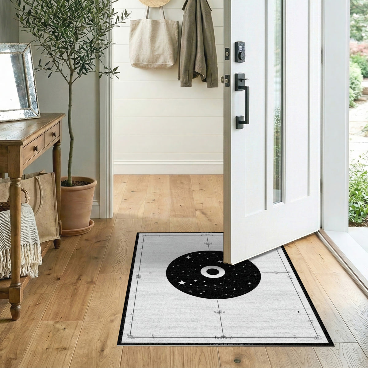 Black White Cosmic Star Circle Area Rug