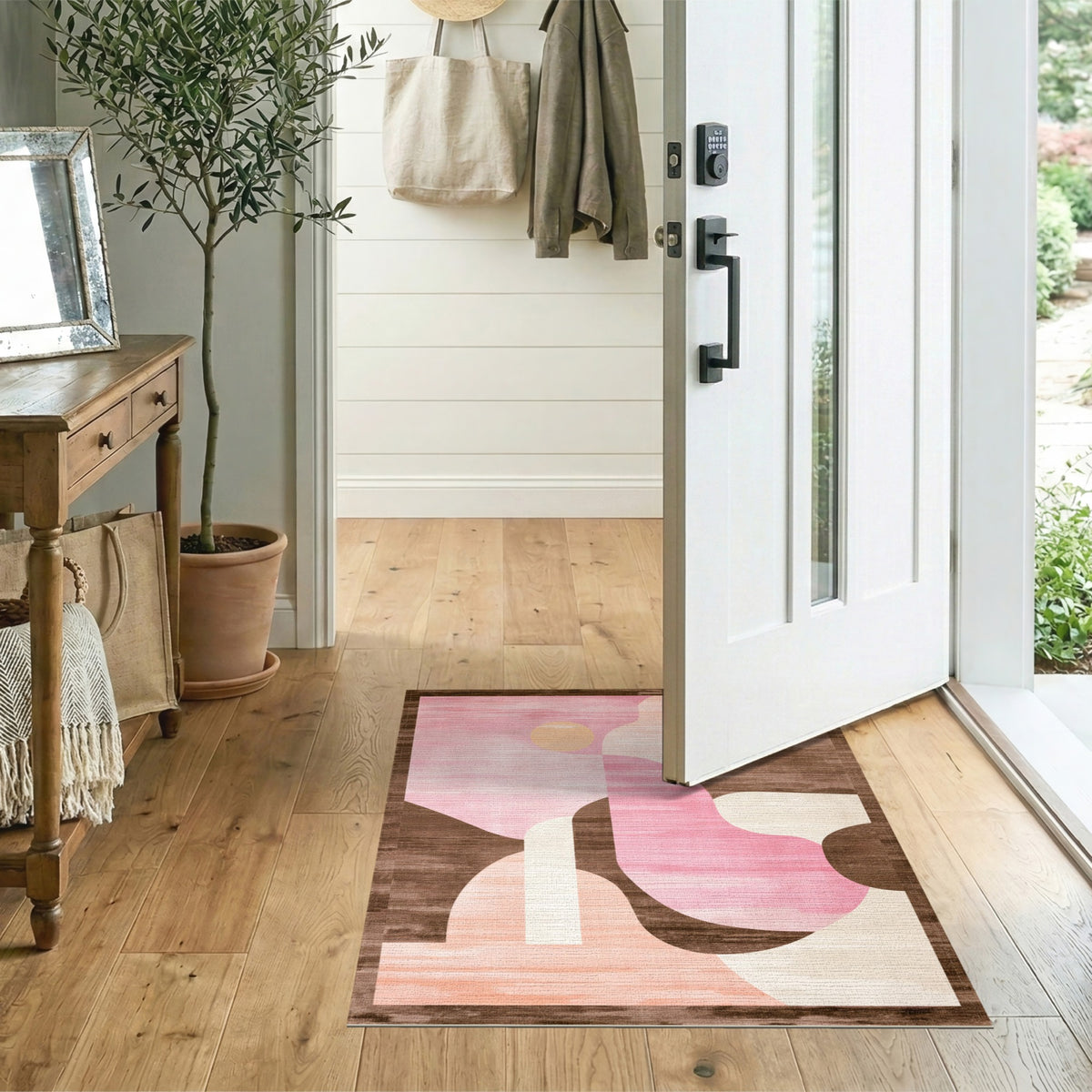 Blush Pink Abstract Area Rug