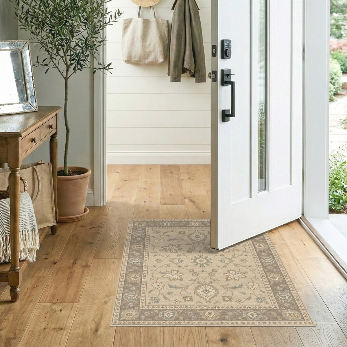 Vintage Beige Floral Area Rug