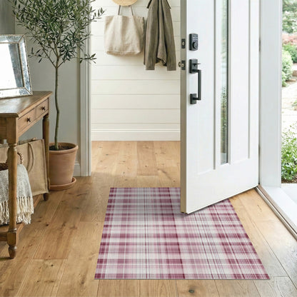 Pink Plaid Geometric Area Rug
