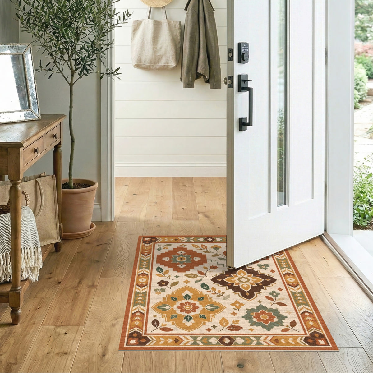Earthy Floral Medallion Area Rug