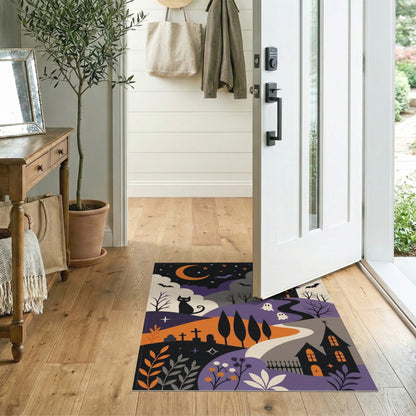 Spooky Halloween Castle Purple Kids Area Rug