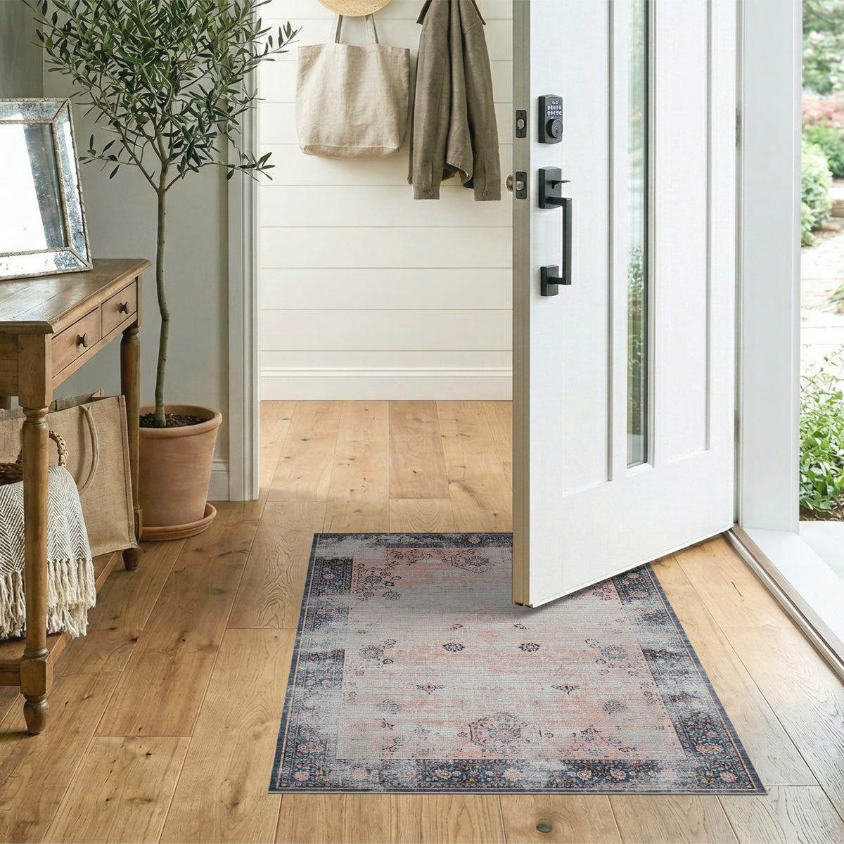 Pink Distressed Vintage Floral No. 7 Area Rug