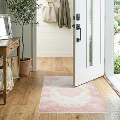Distressed Vintage Pink Distressed Vintage Medallion Area Rug