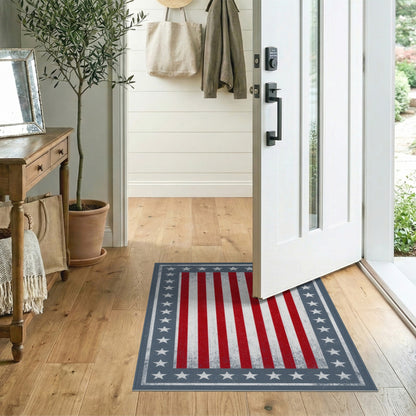 Multi-color and Patterns Distressed Patriotic American Flag Area Rug