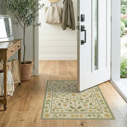 Floral Vintage ODIKA Green Floral Vintage Area Rug