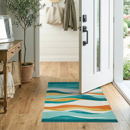 Teal Wave Abstract Area Rug