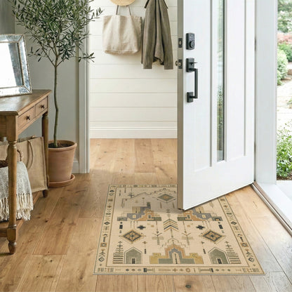 Beige Geometric Area Rug with Tribal Motifs