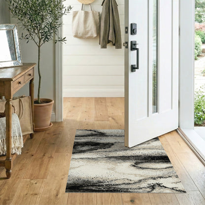 Black White Abstract Marble Area Rug