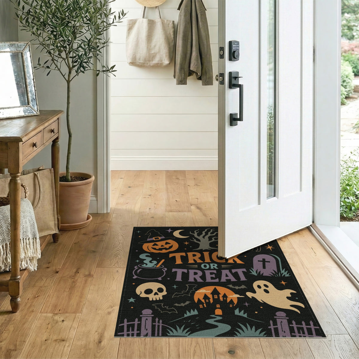 Multi-color and Patterns Trick or Treat Halloween Area Rug