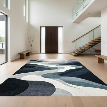 Grayscale Layered Waves Rug