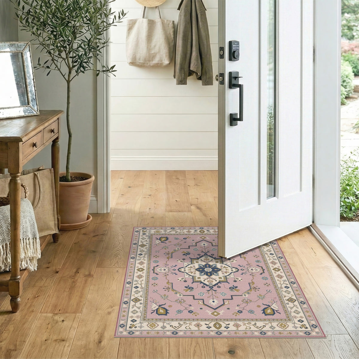 Blush Pink Floral Vintage Area Rug