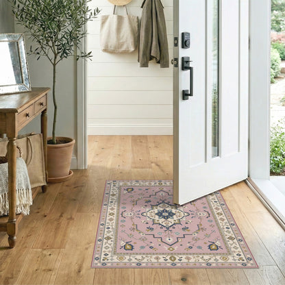 Blush Pink Floral Vintage Area Rug