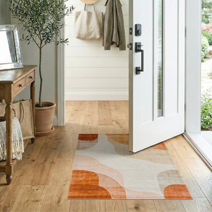 Warm Orange Abstract Wave Area Rug