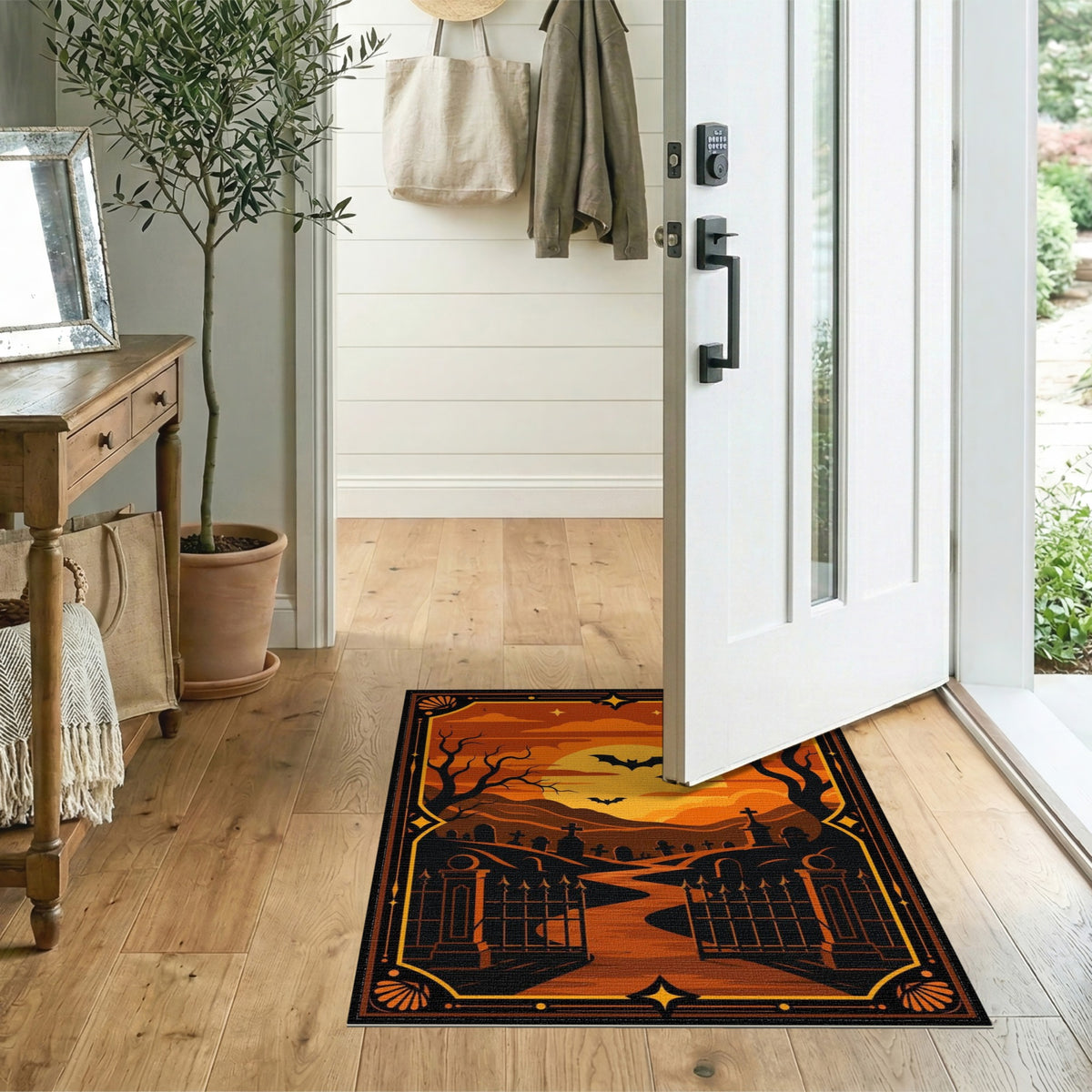 Orange Halloween Graveyard Area Rug