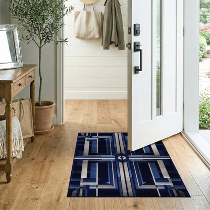 Navy Blue Silver Geometric Area Rug