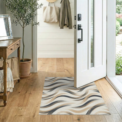 Beige Wavy Abstract Area Rug