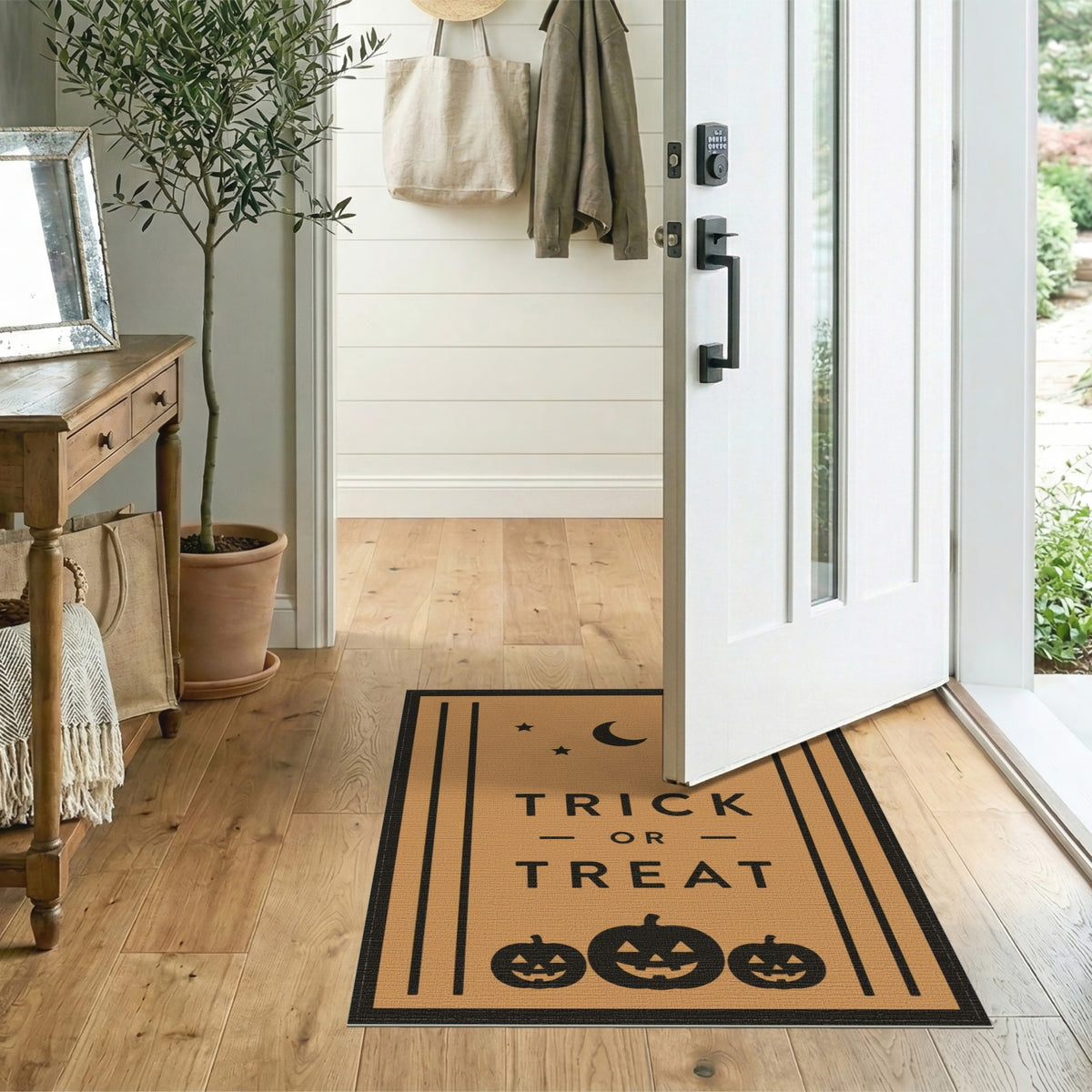 Kids Cartoon Trick or Treat Halloween Orange Area Rug