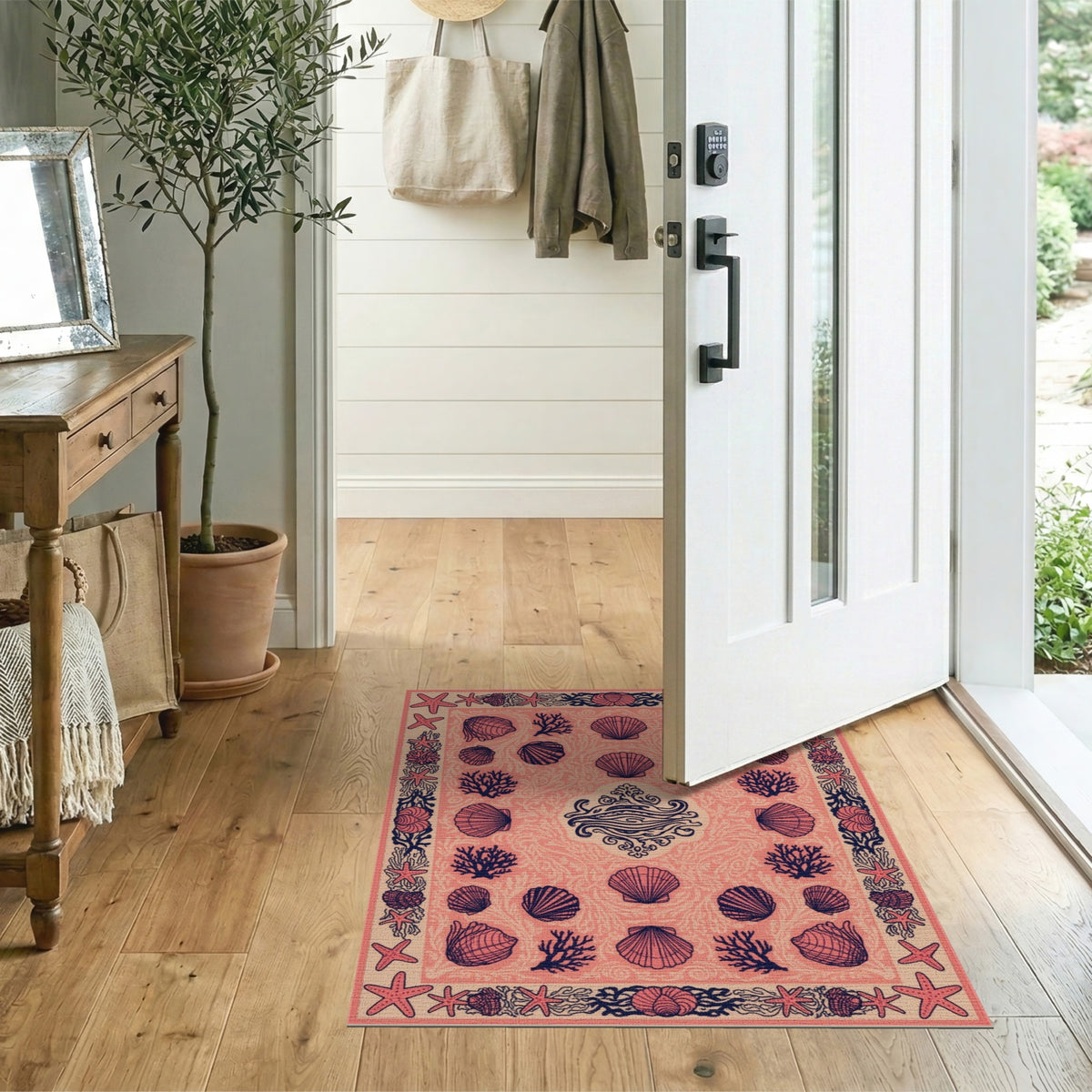 Seashell Pink Seashell Coastal Area Rug