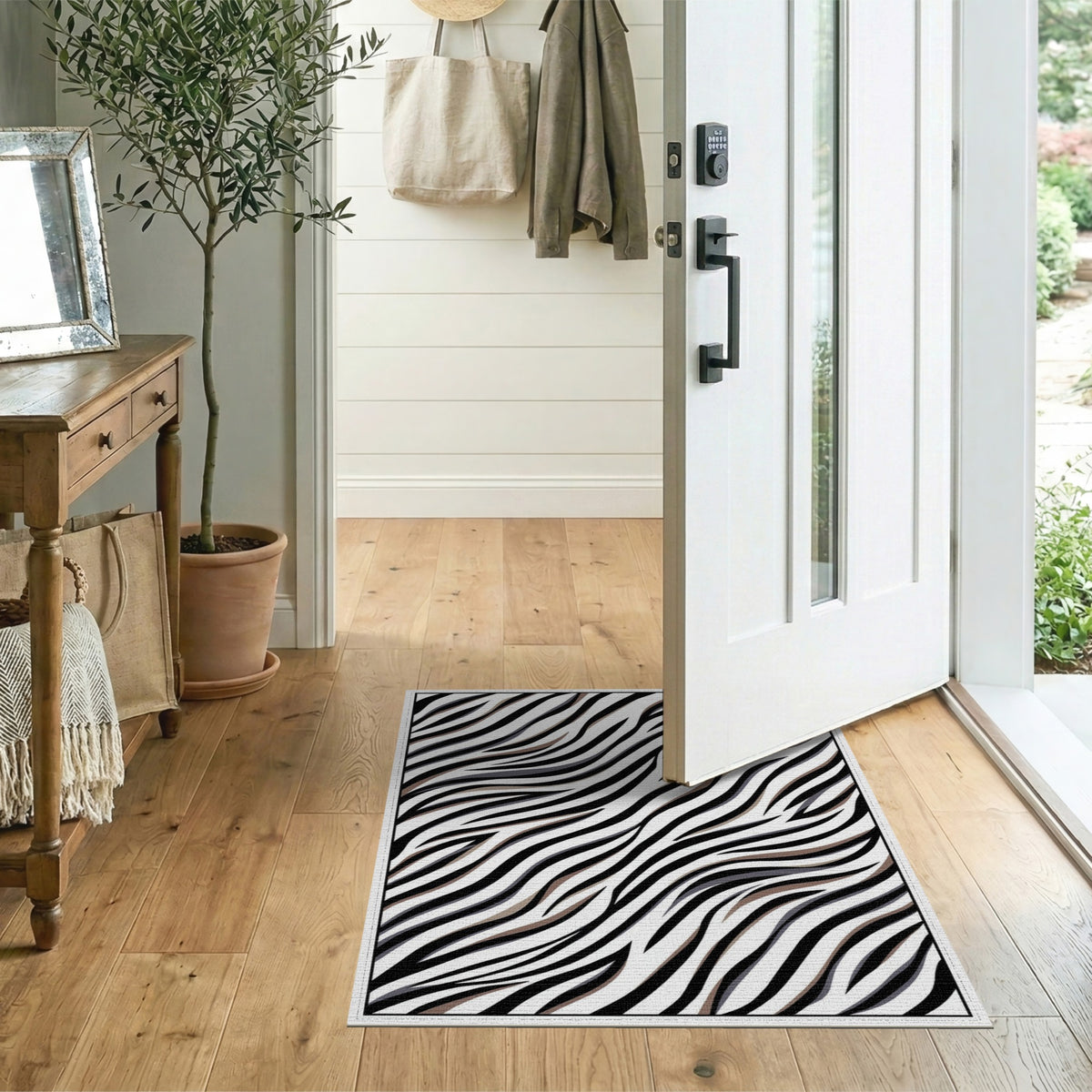 Black White Zebra Stripe Washable Area Rug