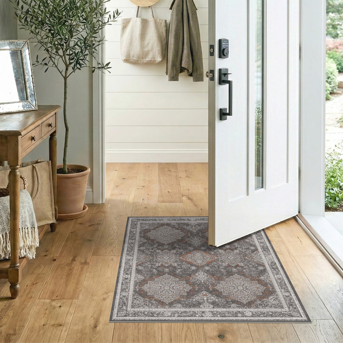 Grey Distressed Vintage Medallion Distressed Vintage Area Rug