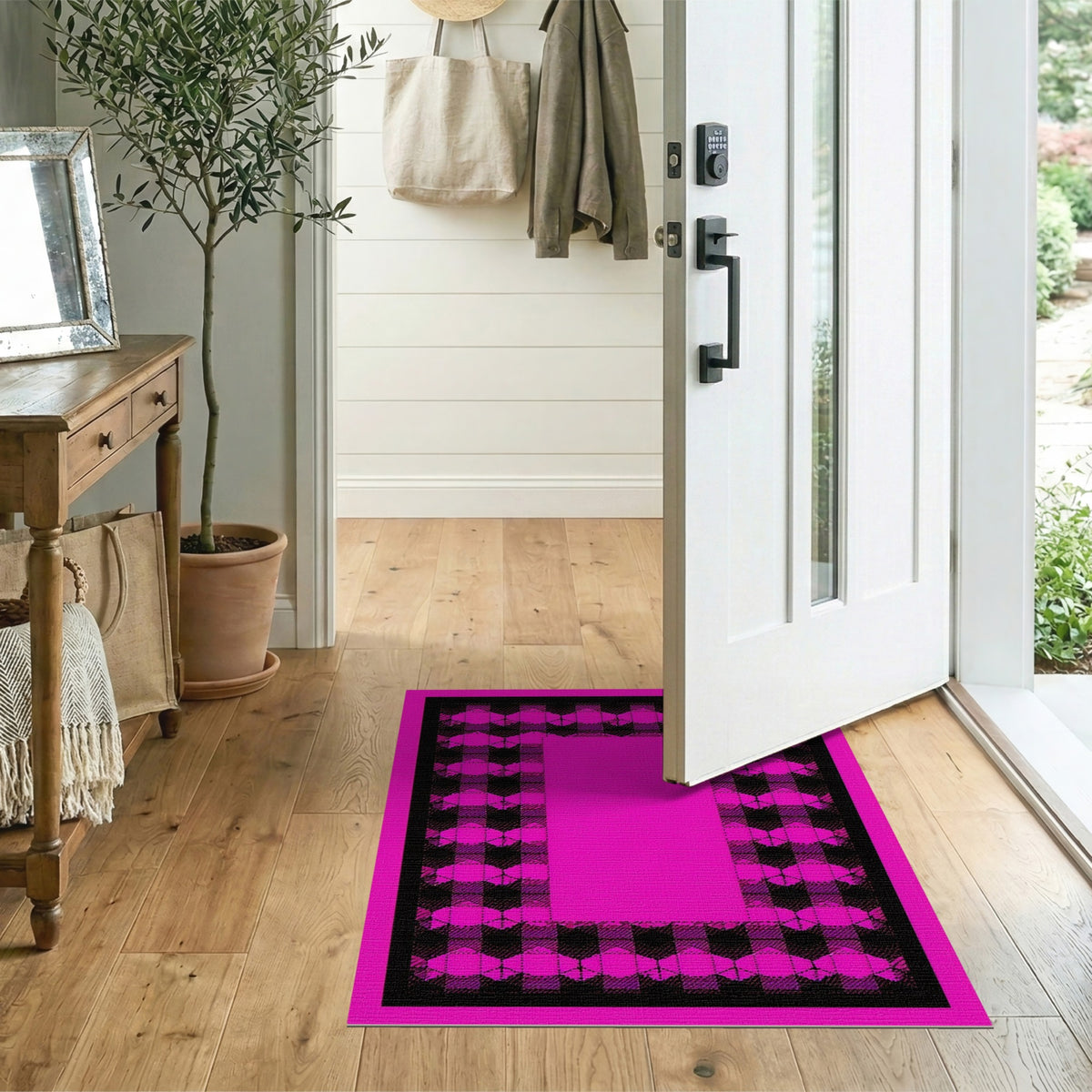 Pink Buffalo Check Geometric Area Rug