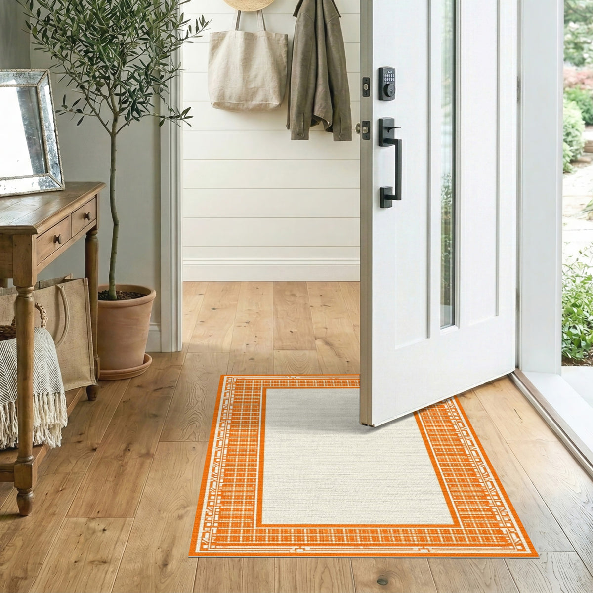 Orange Geometric Modern Orange Geometric Border Area Rug