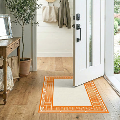 Orange Geometric Modern Orange Geometric Border Area Rug