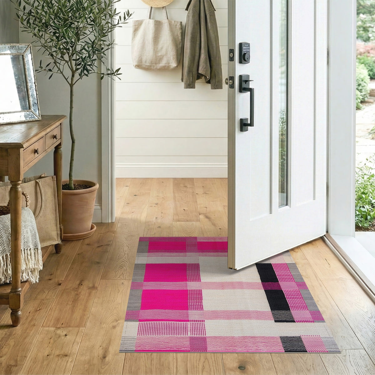 Pink Geometric Patchwork Area Rug