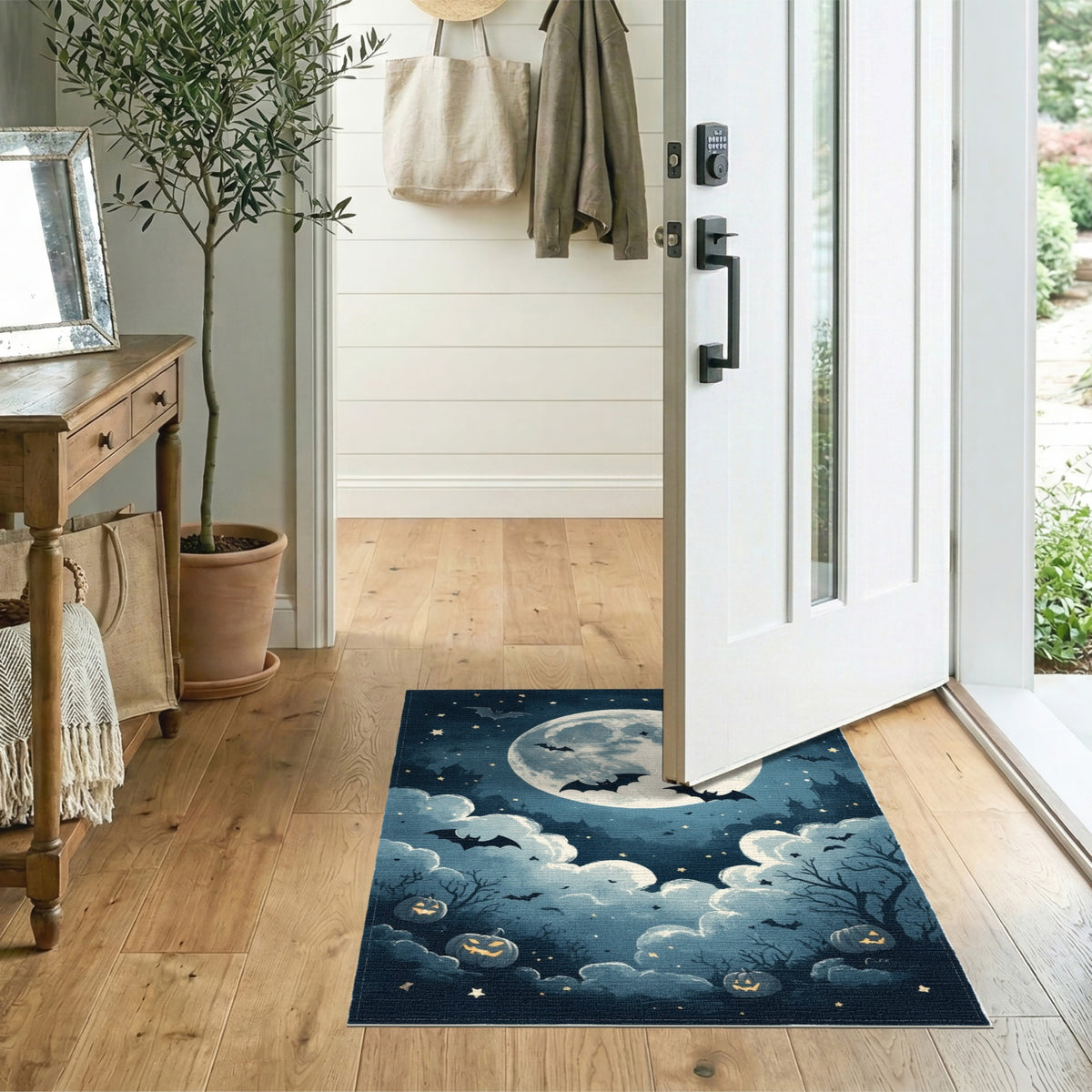 Halloween Moon Bats Area Rug