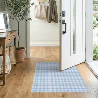 Light Blue Gingham Checkered Area Rug